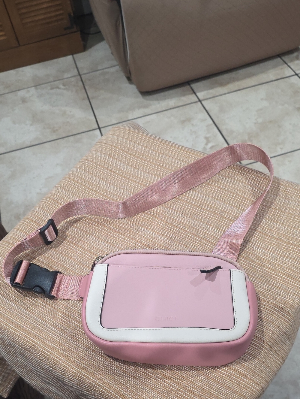 Pink Crossbody Belt Bag with White Trim - Women